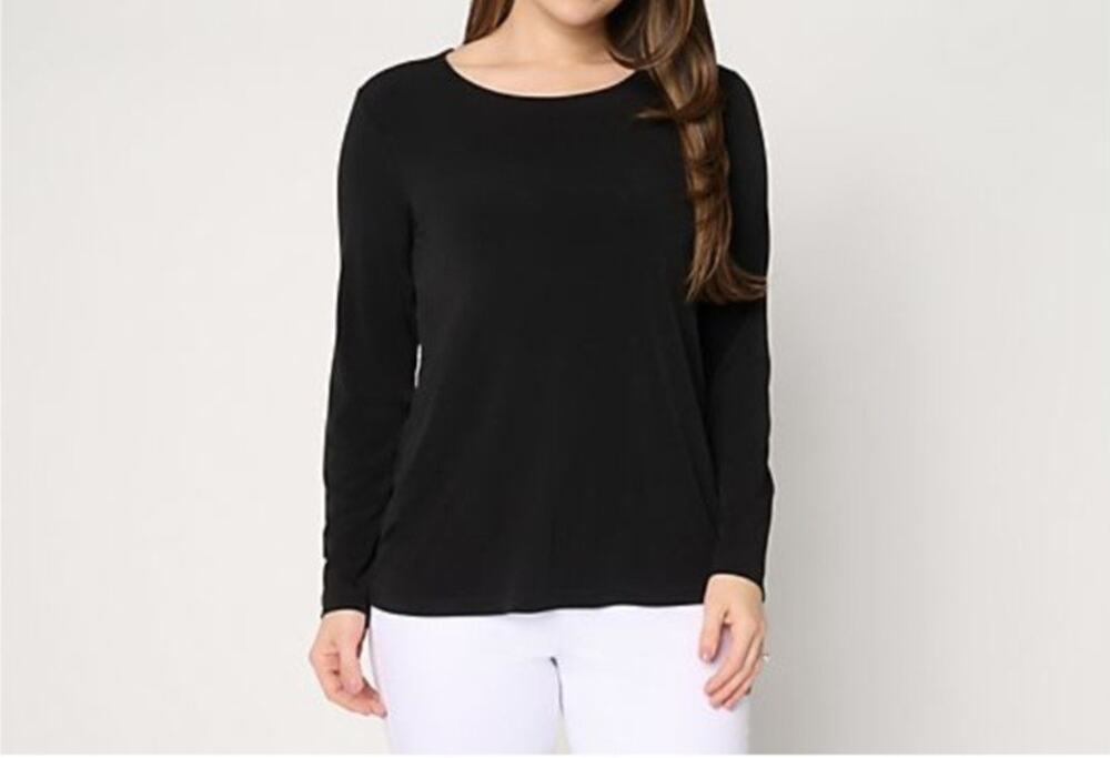Susan Graver Size 3X Black Liquid Knit Crew Neck Top A712770 NWOT